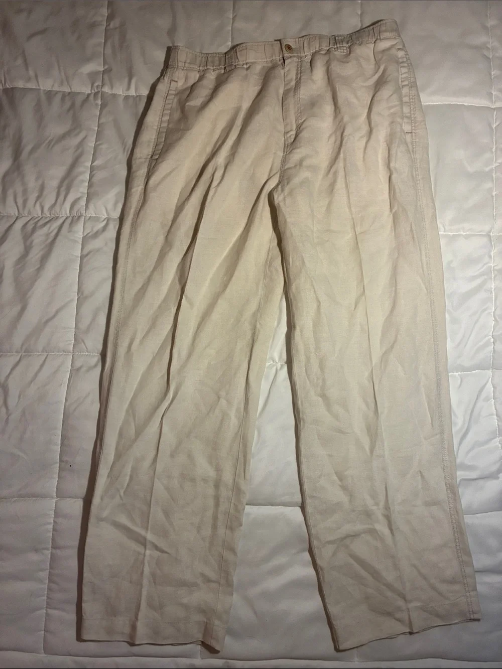 Tommy Bahama Relax Men's Cream 100% Linen Chinos Wide leg 34x29
